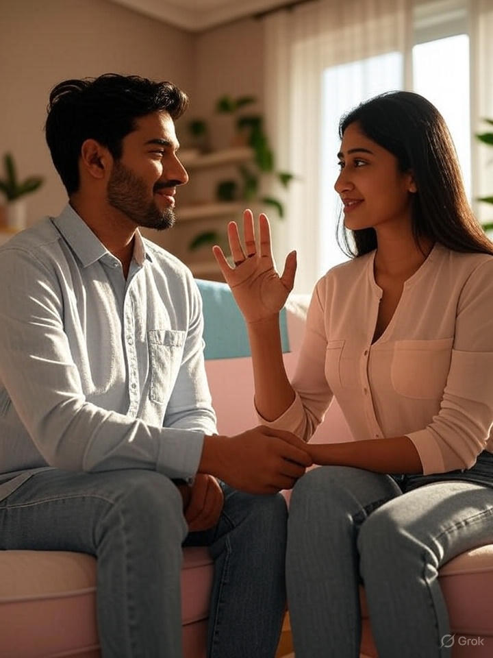 A partner listening and nodding with respect, symbolising acceptance of personal boundaries in a relationship.